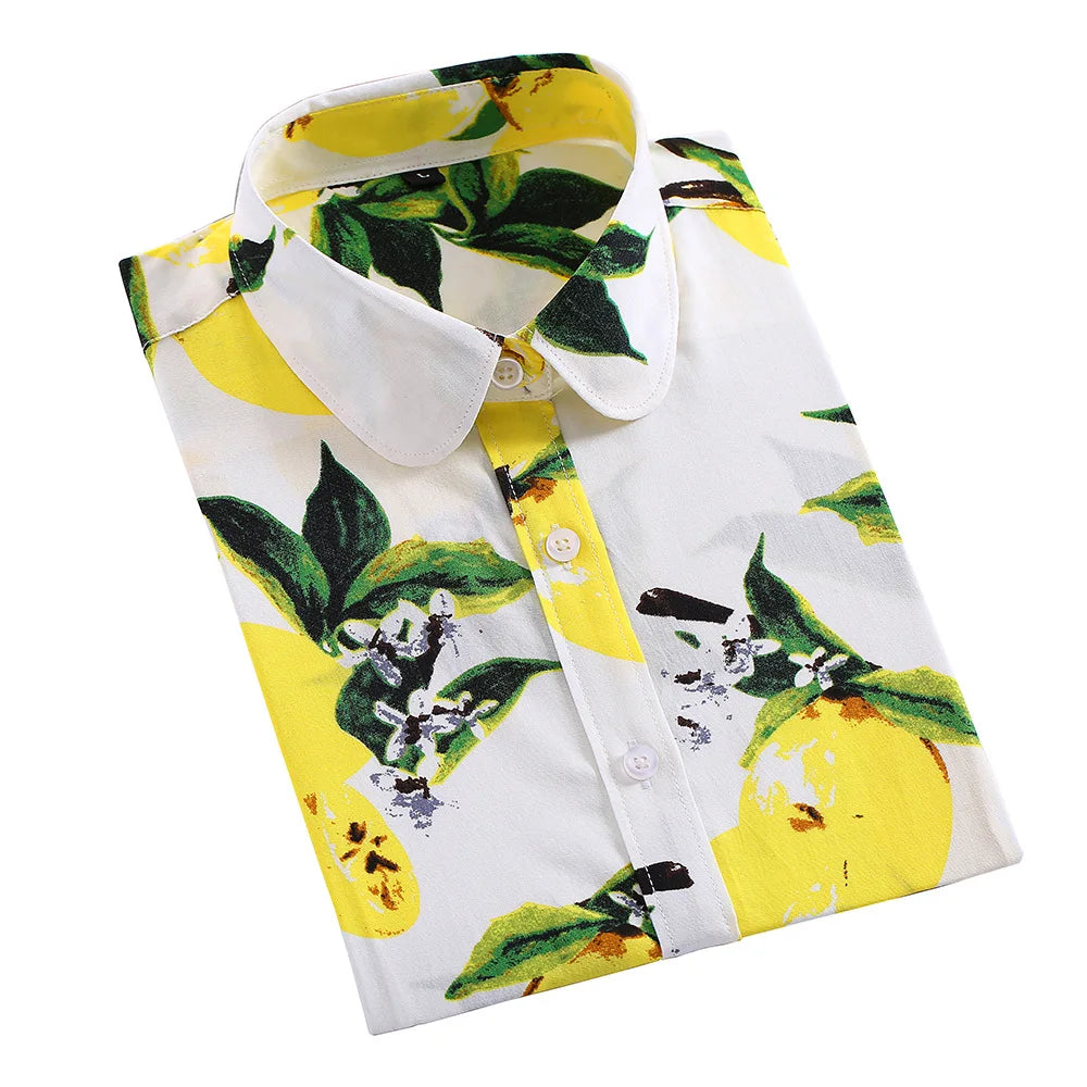 2024 Elegant Lemon Print Women Blouses