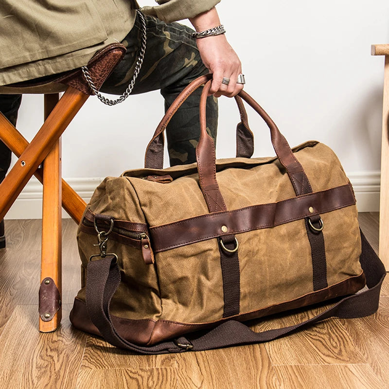 Vintage Waxed Canvas Men Luggage bag