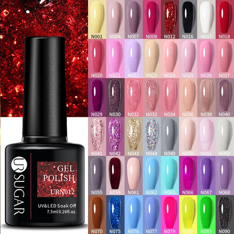 UR SUGAR 7.5ML Glitter Black Red Gel Nail Polish Semi Permanent