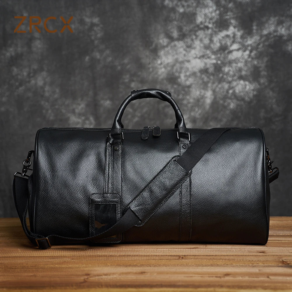 ZRCX  Genuine Leather Men Women Travel Bag