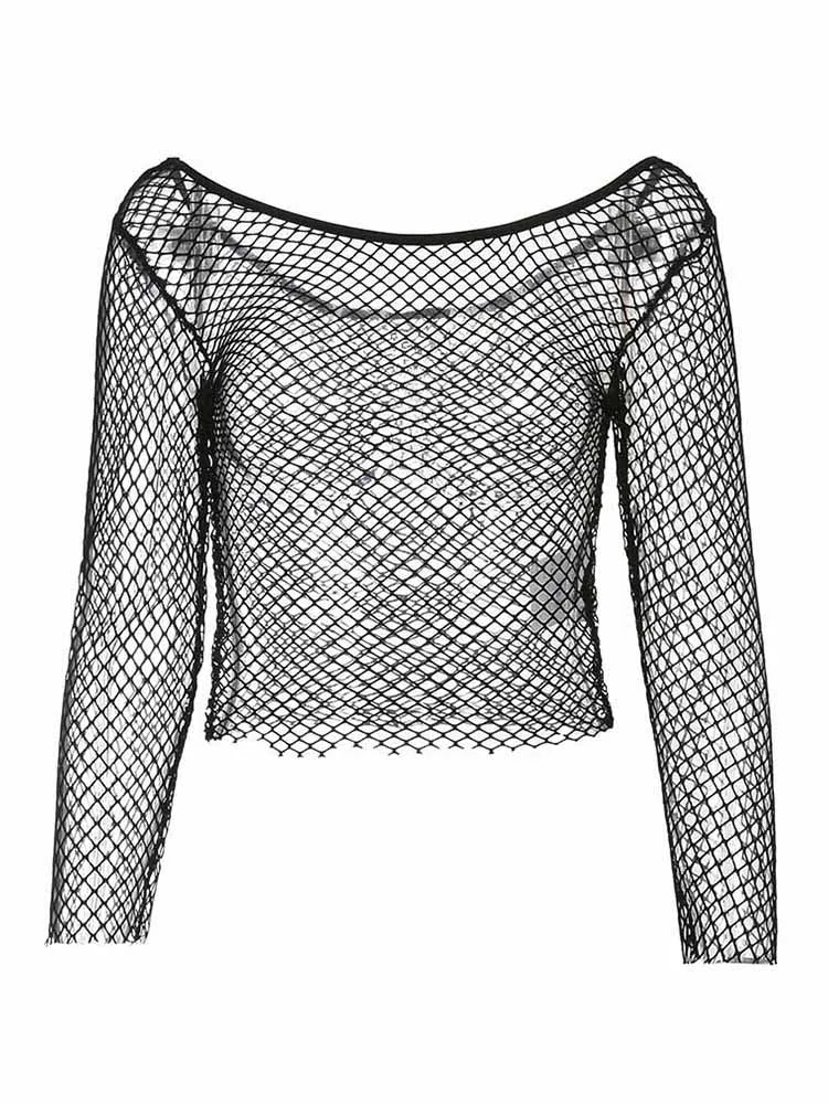 Women's Sexy T-shirts Punk Black White Transparent