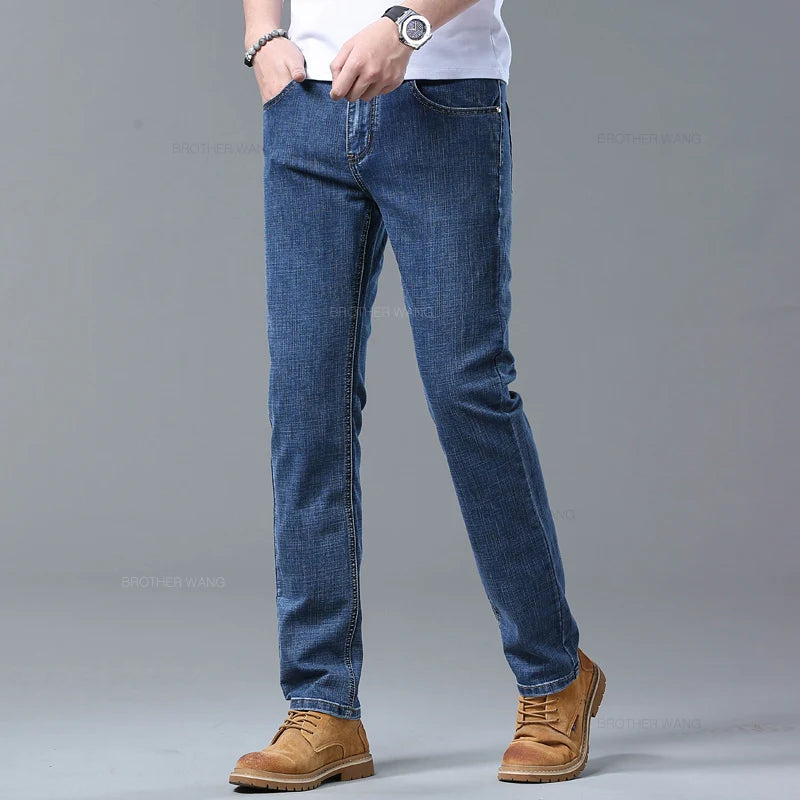 Spring and Summer Thin Men's Light Blue Slim Jeans