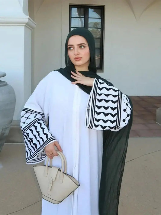 White Open Embroidery Abaya