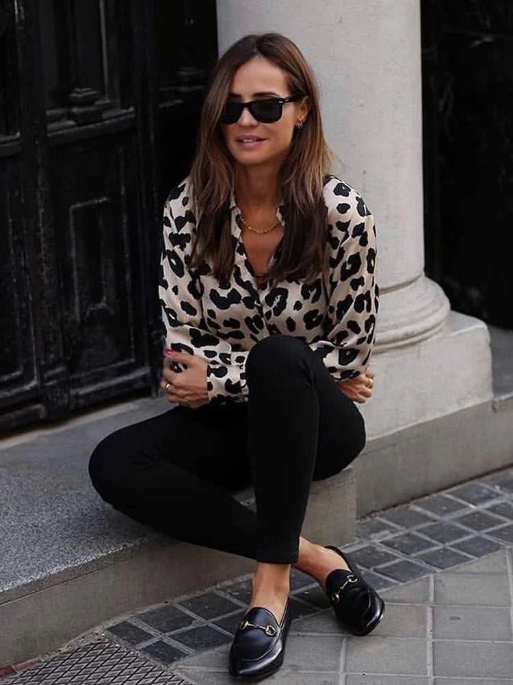 women satin blouse long sleeve zebra print shirts