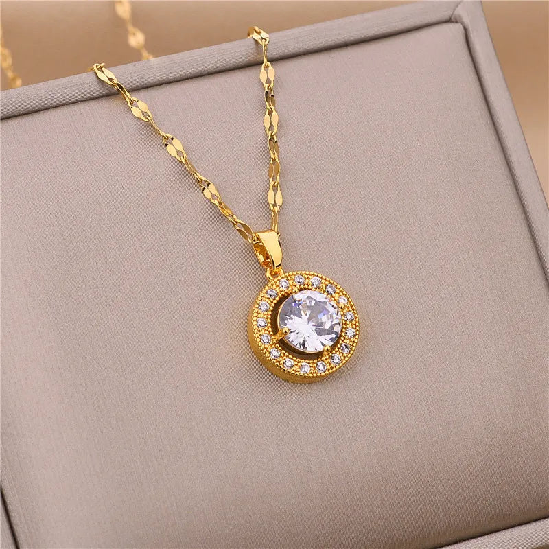 New In Light Luxury Zircon Crystal Stainless Steel Necklaces