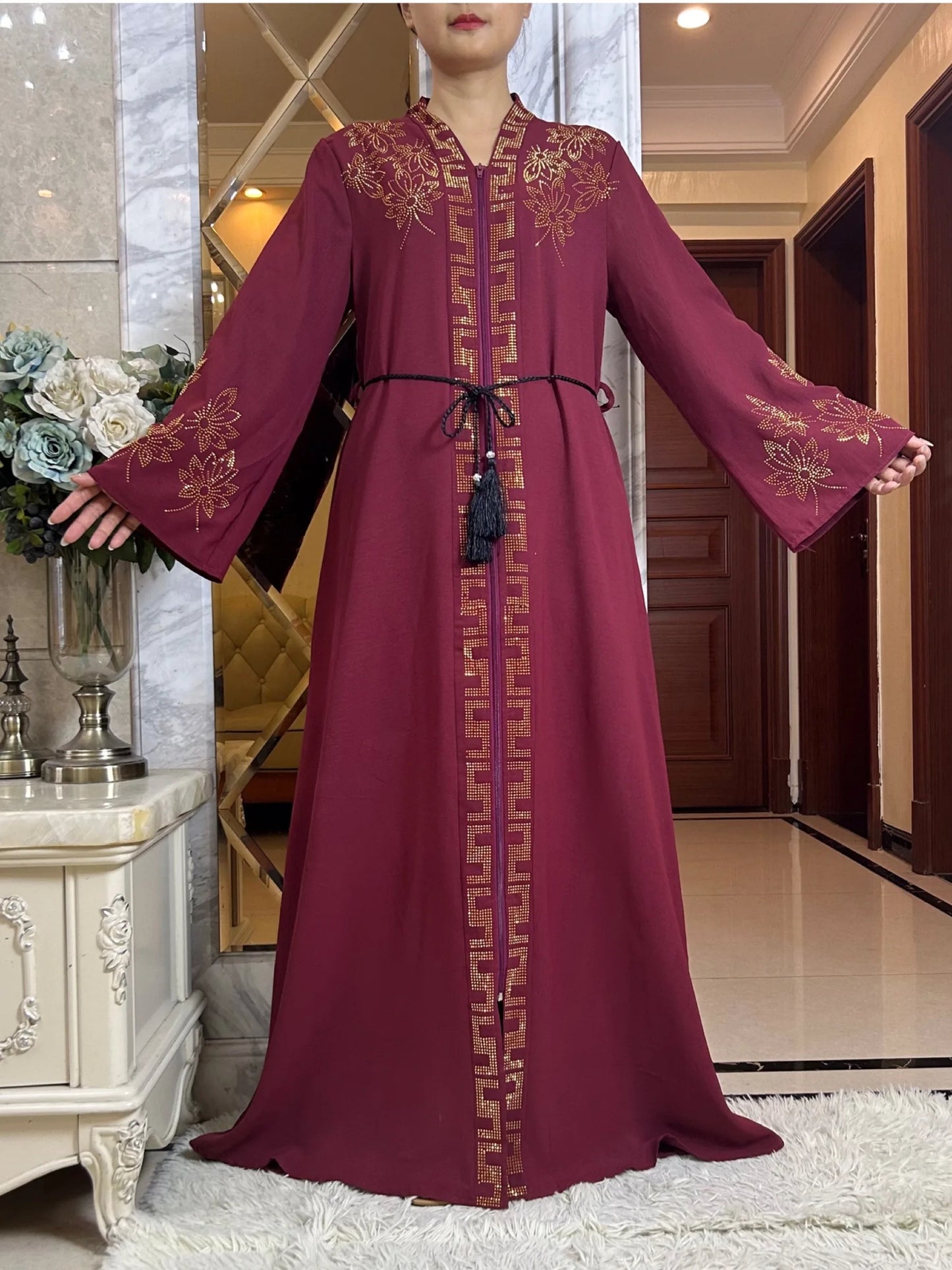 New Women Elegant Dress Chiffon Open Abaya with Zipper Muslim Women Dress