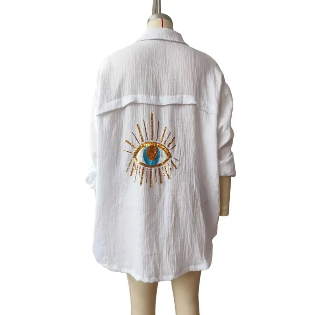 Long-sleeved Shirt Sequined Eye Decor Shirt