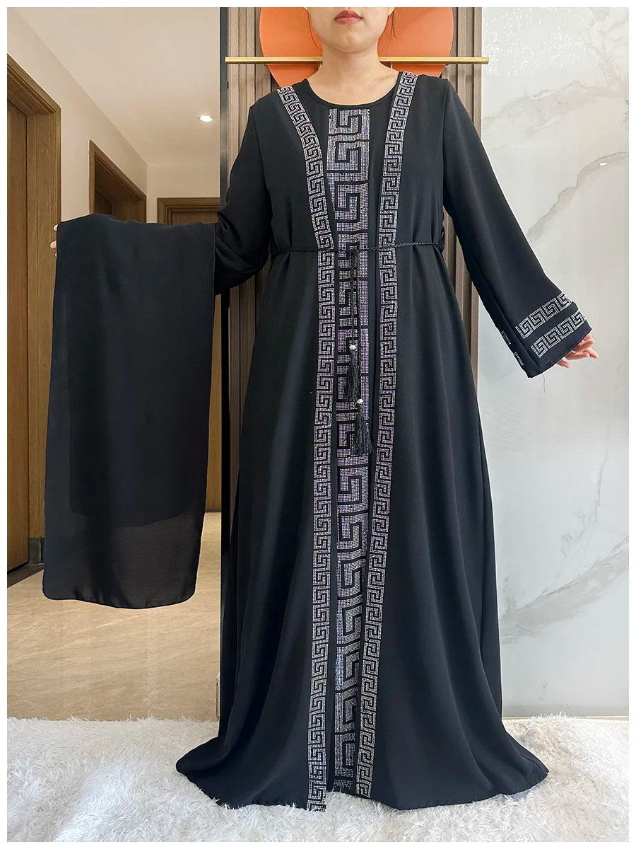 Two Pieces Long Robe With Scarf African Muslim Abayas For Women 2024