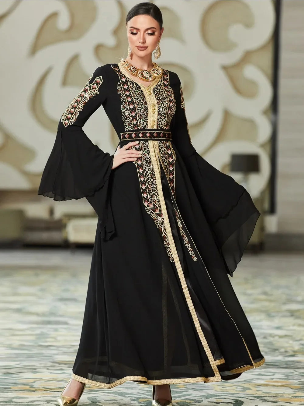 Muslim Dress for Women Abaya Flare Sleeve