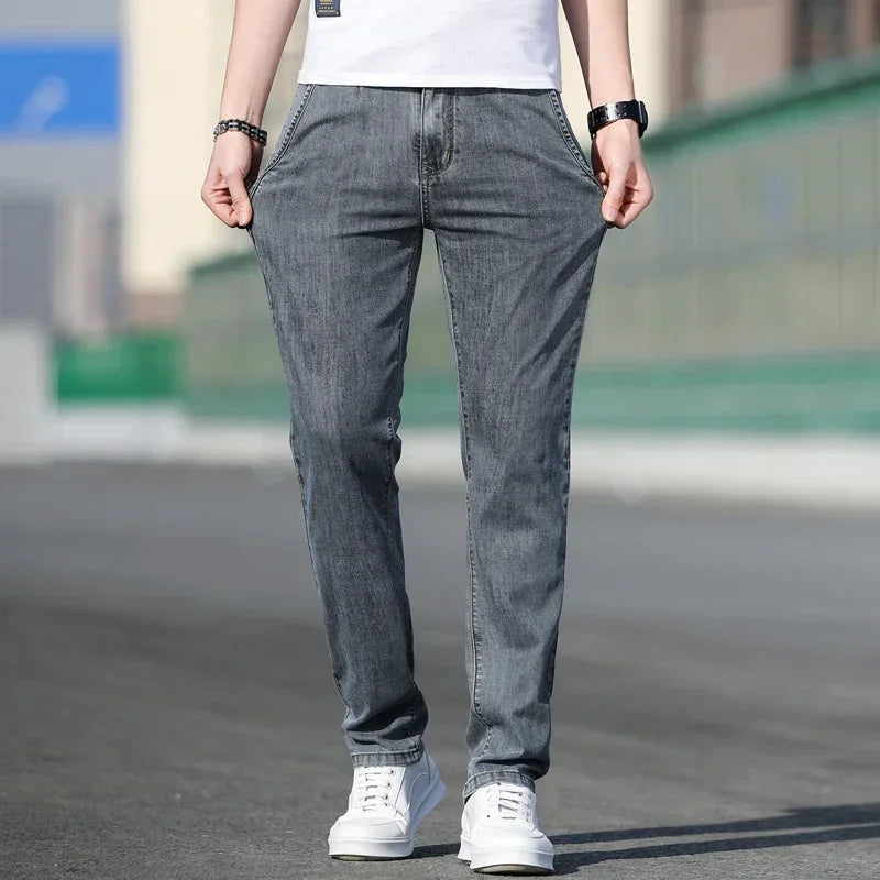 Summer New Men's Loose Stretch Gray Jeans