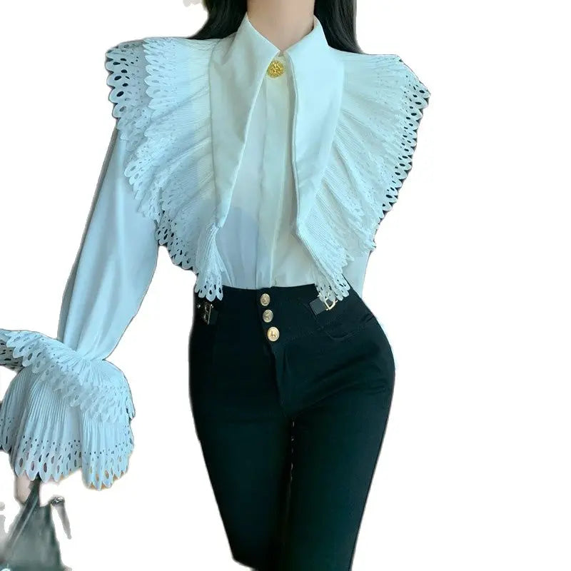 Fashion Korean Chic Lace Ruffled Blouses Women