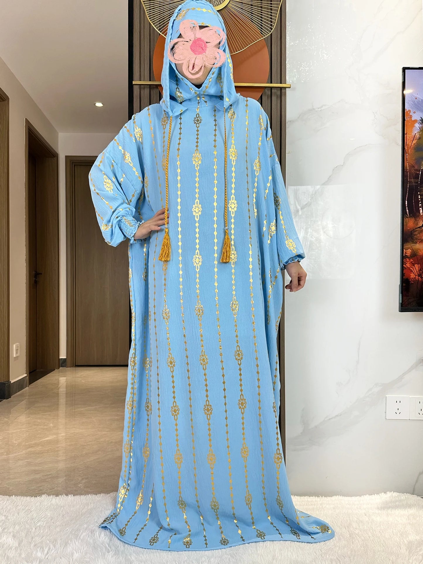 New Cotton Ramadan Muslim Two-Hat Abaya Dubai fashion