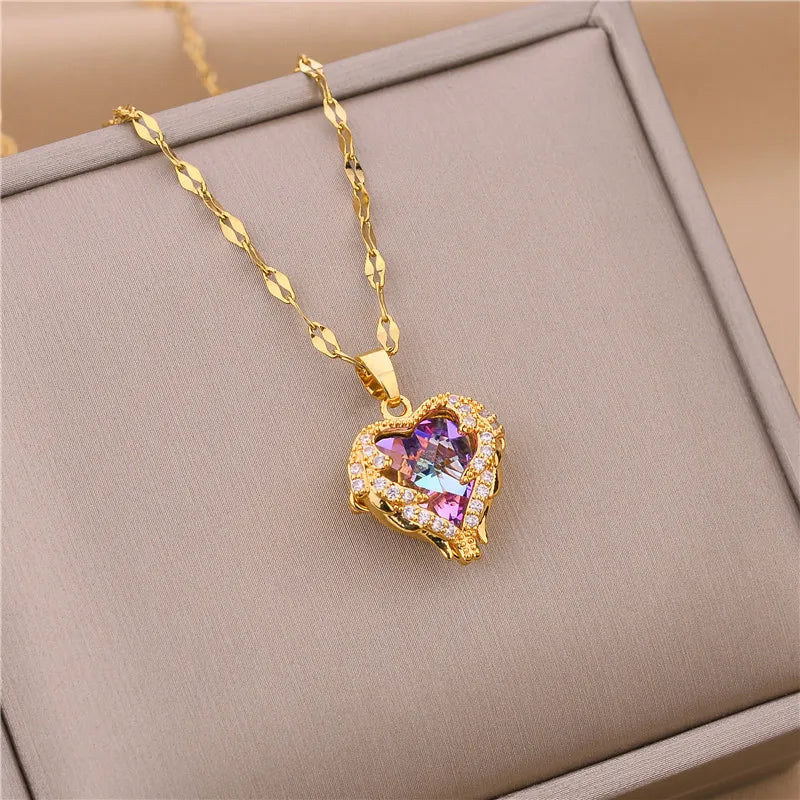 New In Light Luxury Zircon Crystal Stainless Steel Necklaces