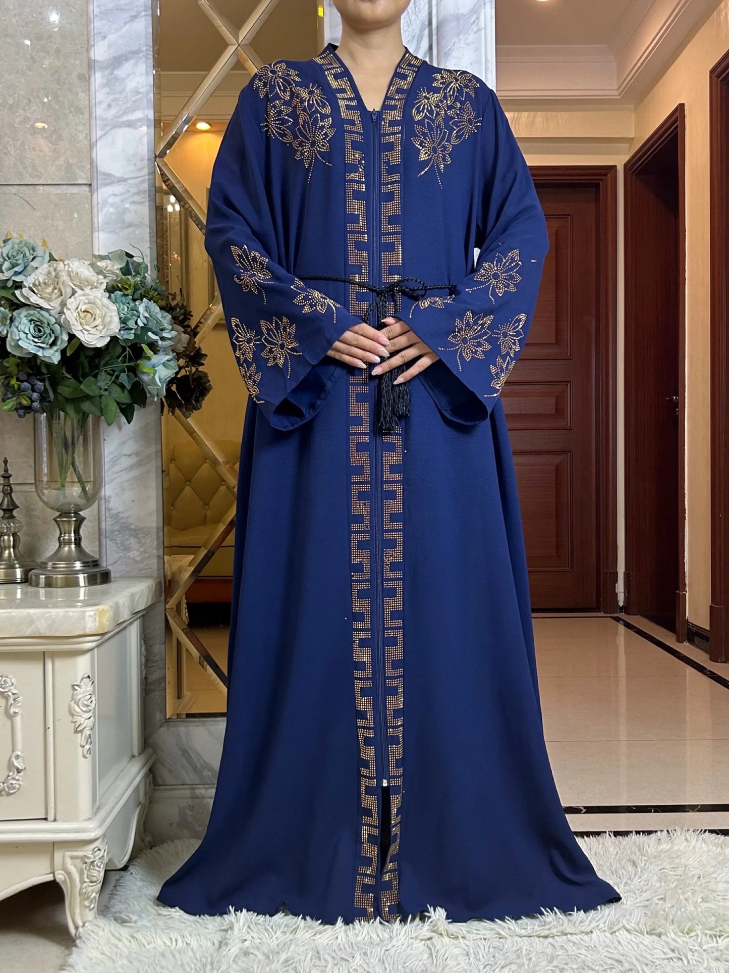 New Women Elegant Dress Chiffon Open Abaya with Zipper Muslim Women Dress