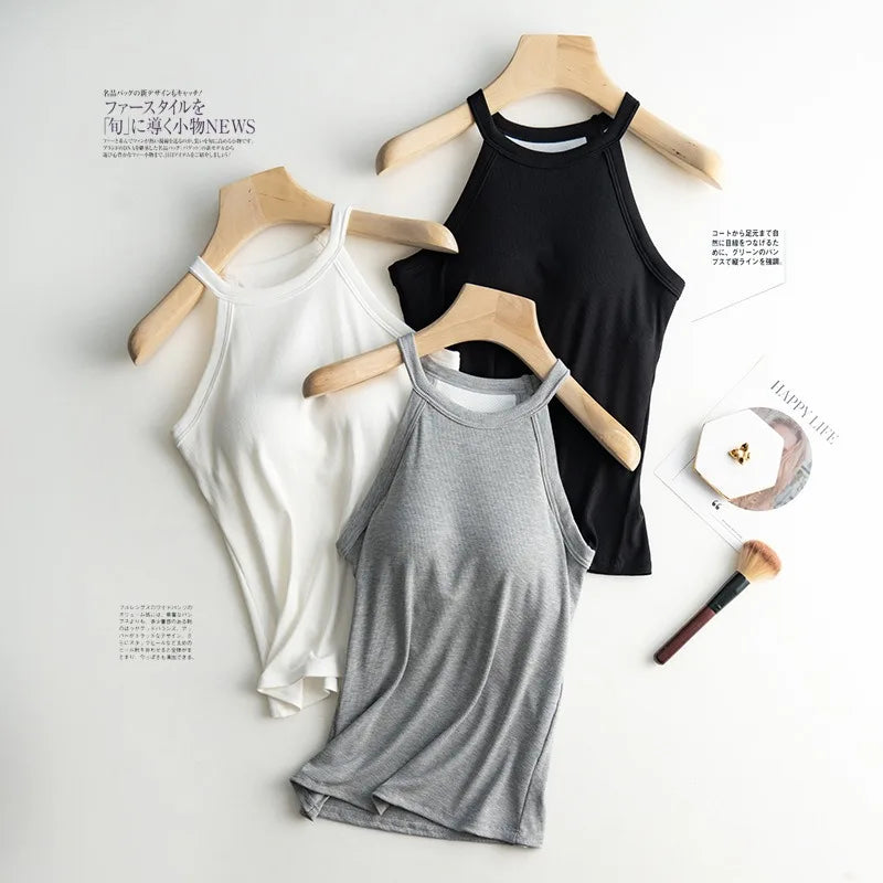 Basic Solid T shirts Women Slim Halter