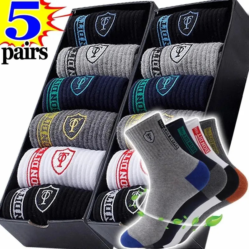 5Pairs Breathable Cotton Sports Stockings Men  Socks