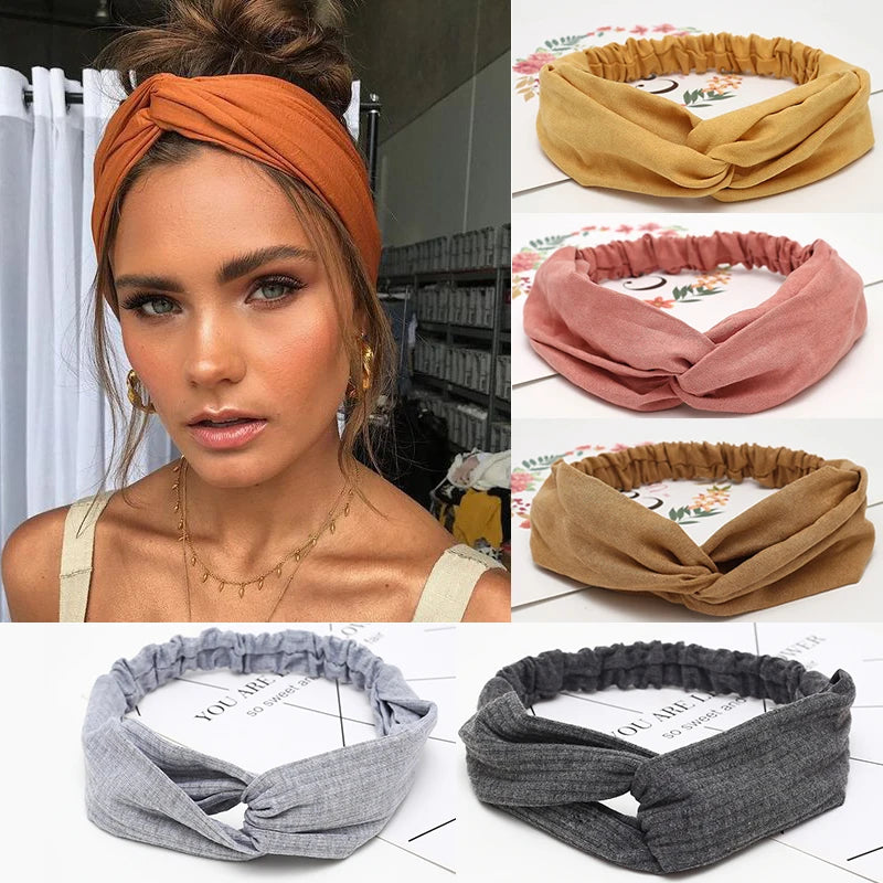 Women Headband Cross Top Knot Elasti