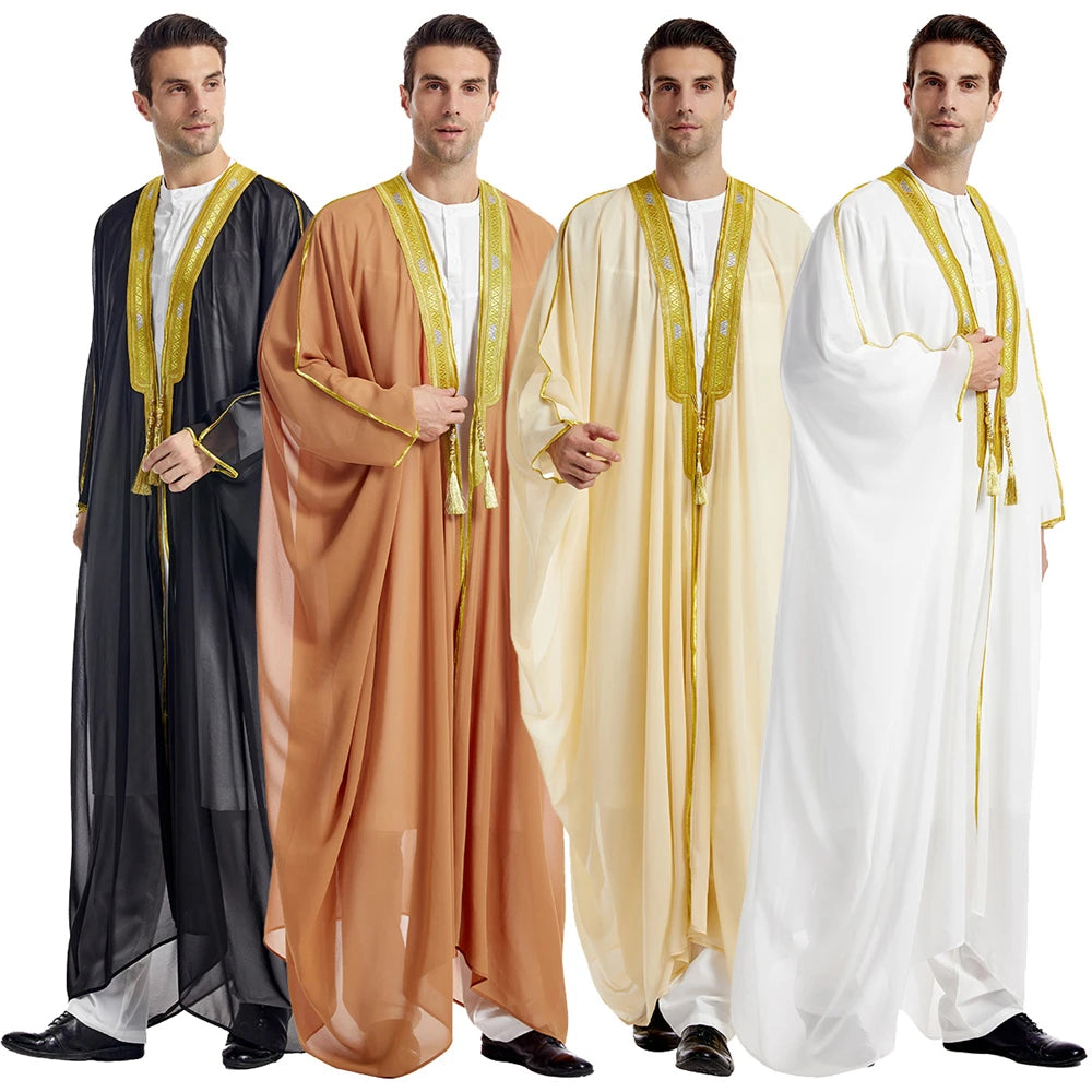 Men Muslim Embroidery Open Abaya