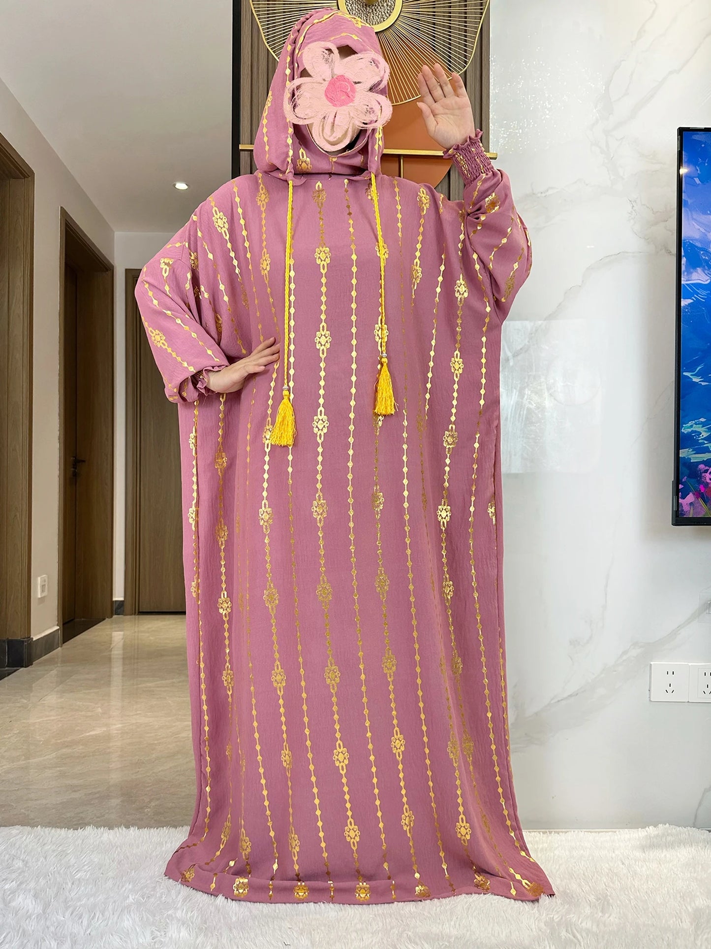 New Cotton Ramadan Muslim Two-Hat Abaya Dubai fashion