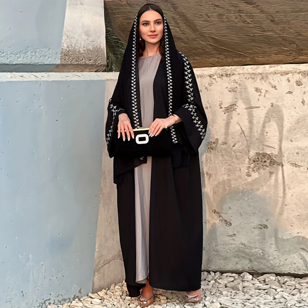 Fashion Buckles Embroidered Abaya Hijab Dress