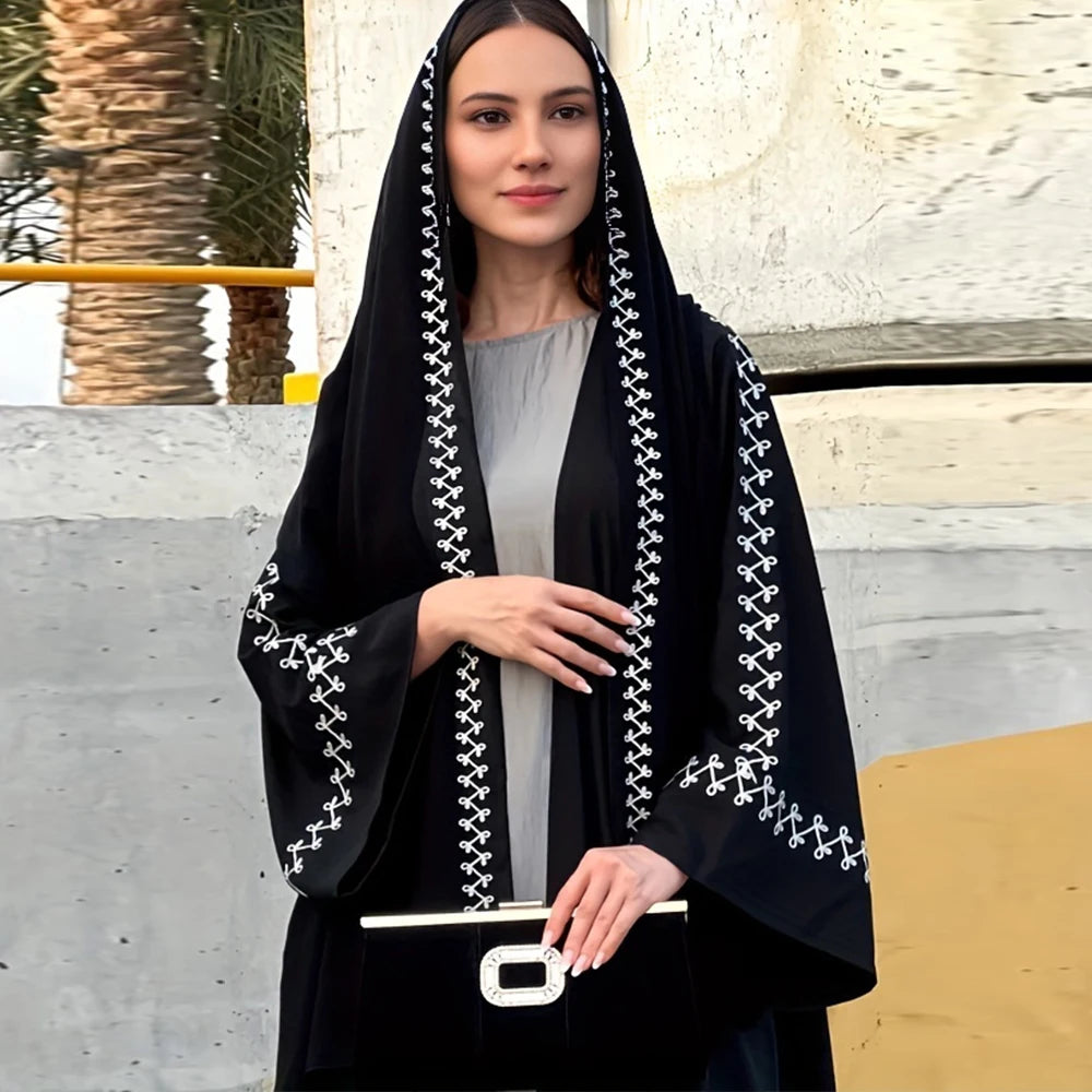 Fashion Buckles Embroidered Abaya Hijab Dress