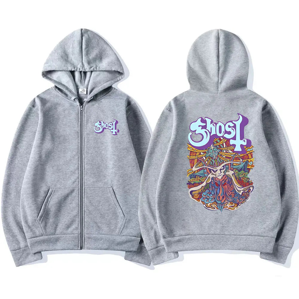 Ghost Band Zipper Hoodie Men Women