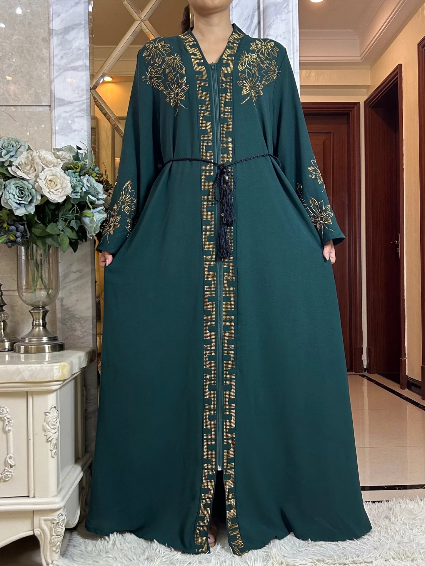 New Women Elegant Dress Chiffon Open Abaya with Zipper Muslim Women Dress