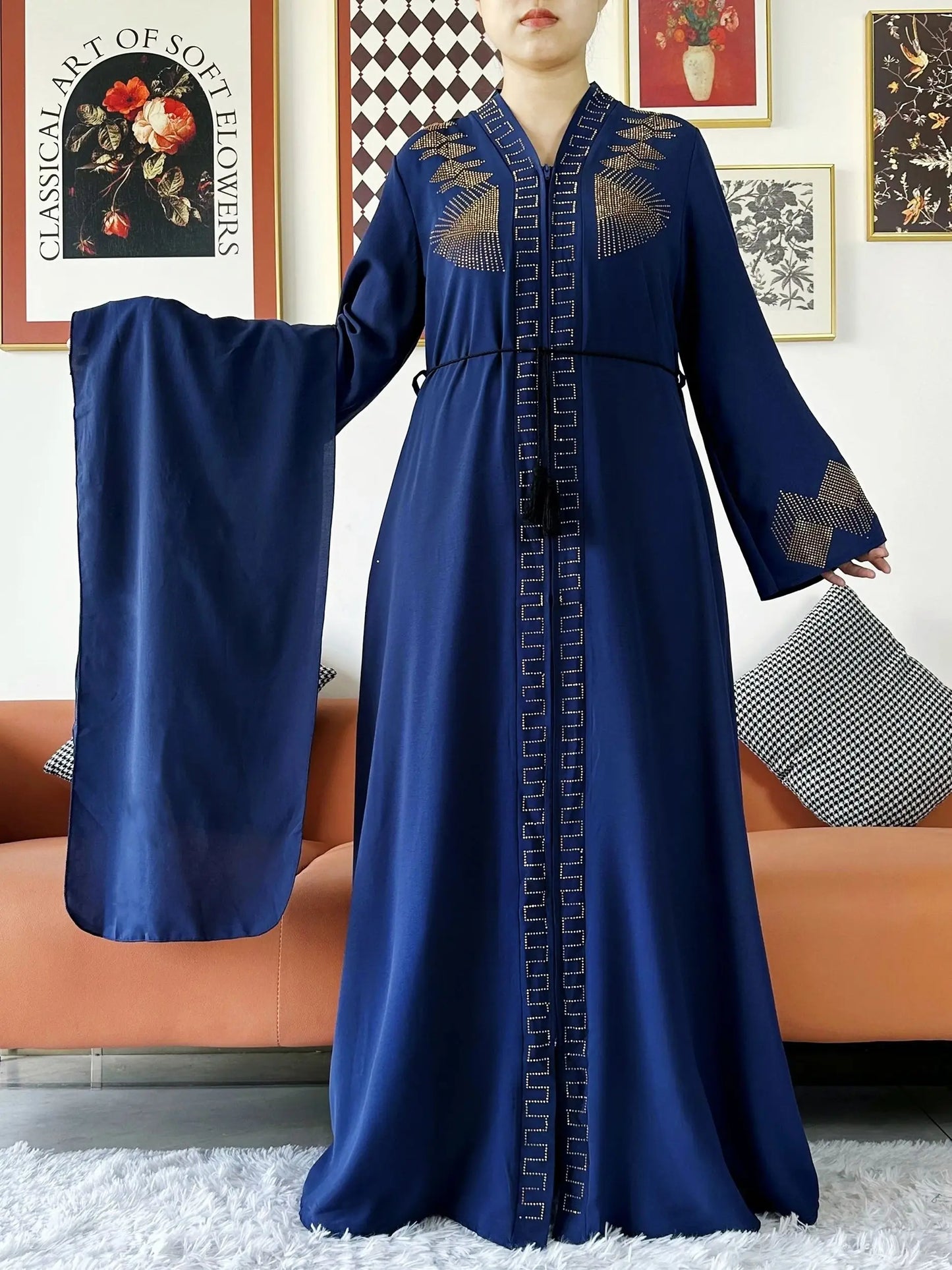 Chiffon Open Abaya with Zipper