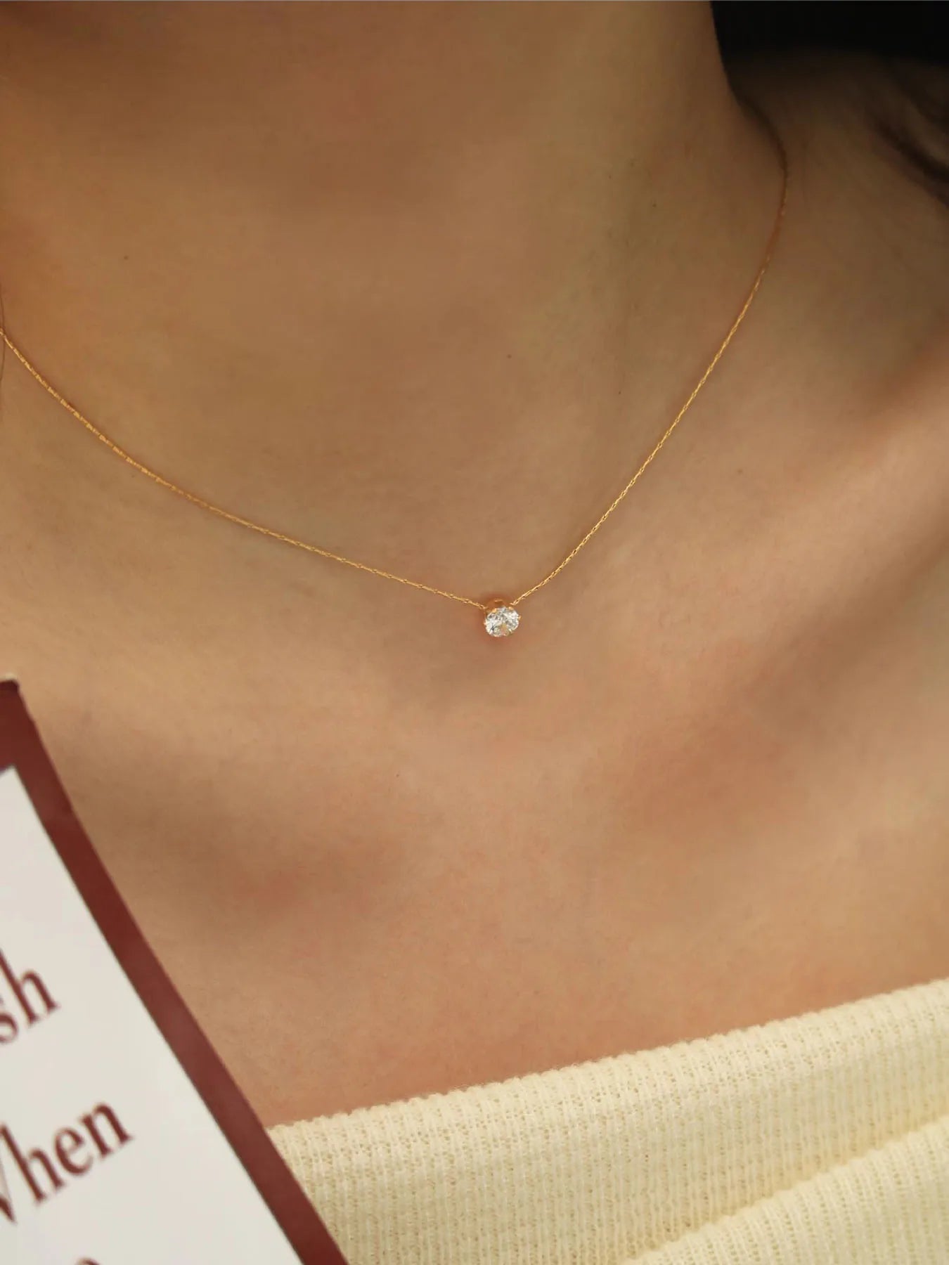 Peri'sbox Dainty Minimalist Solitaire Zircon Charm Necklace