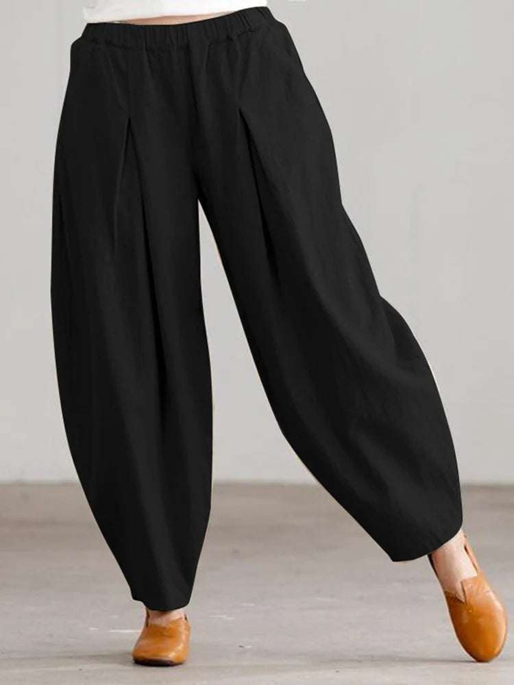 Summer Elastic Waist Solid Trousers