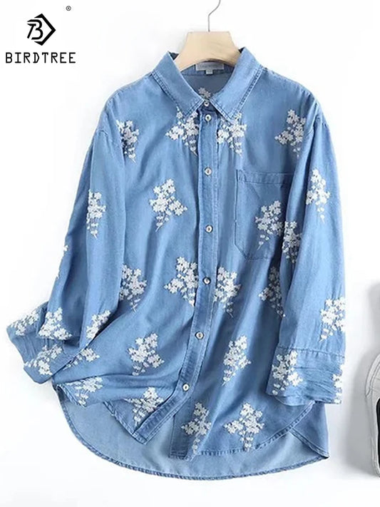 2024 Fall New Tencel Cotton Denim Shirt Embroidered