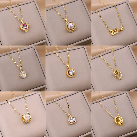 New In Light Luxury Zircon Crystal Stainless Steel Necklaces