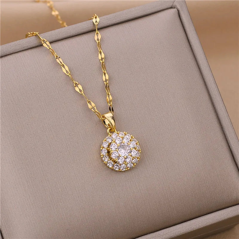 New In Light Luxury Zircon Crystal Stainless Steel Necklaces