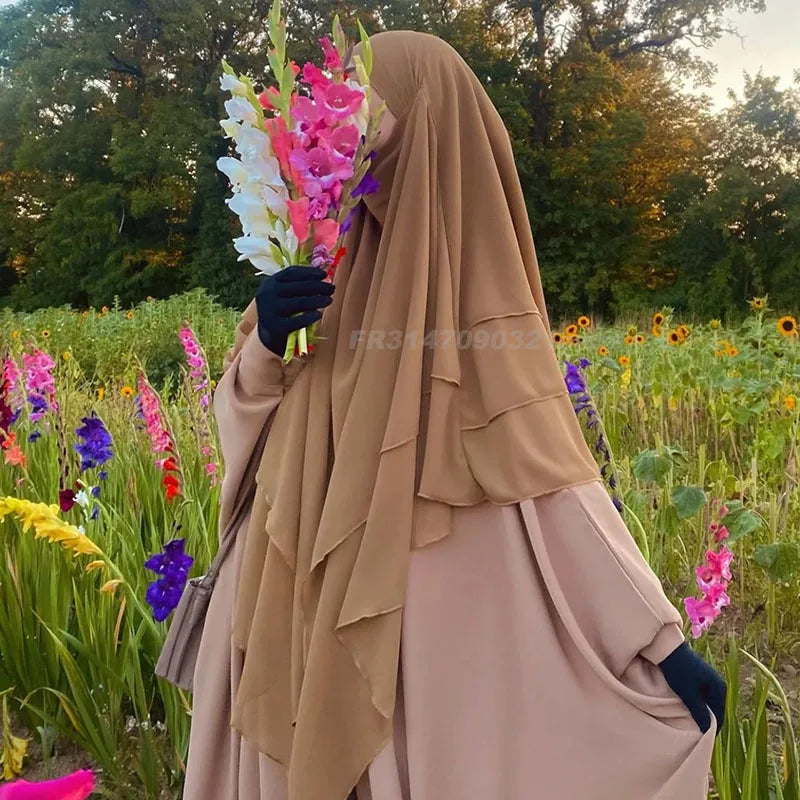 Three Layer Chiffon Khimar With Niqab