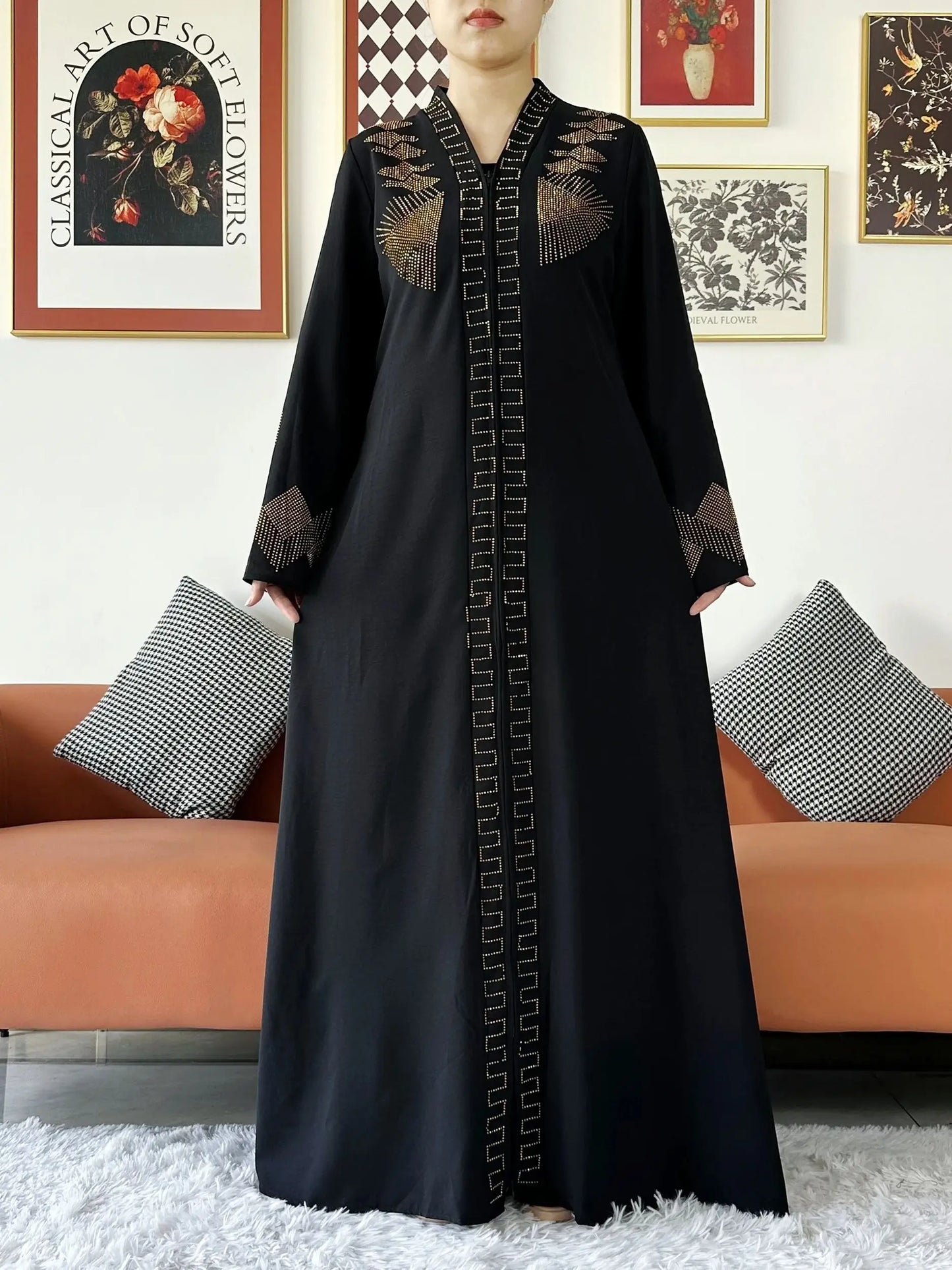 Chiffon Open Abaya with Zipper