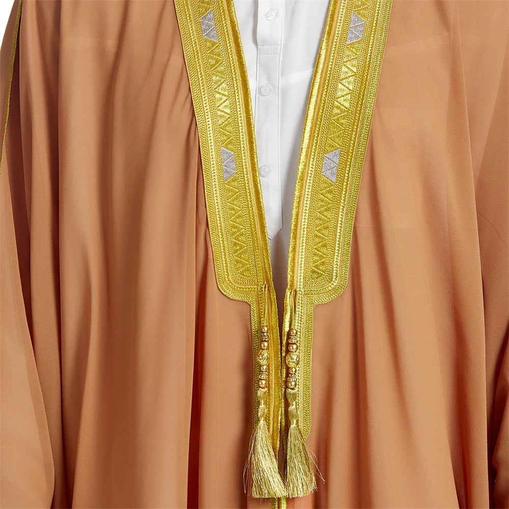 Men Muslim Embroidery Open Abaya