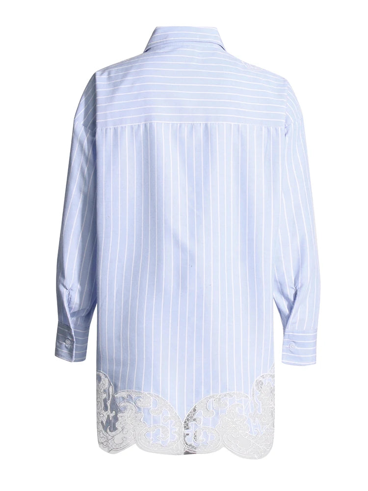 VGH Striped Patchwork Lace Casual Shirt