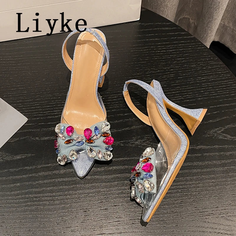 Liyke Strange Style Blue High Heels Mules Sandals