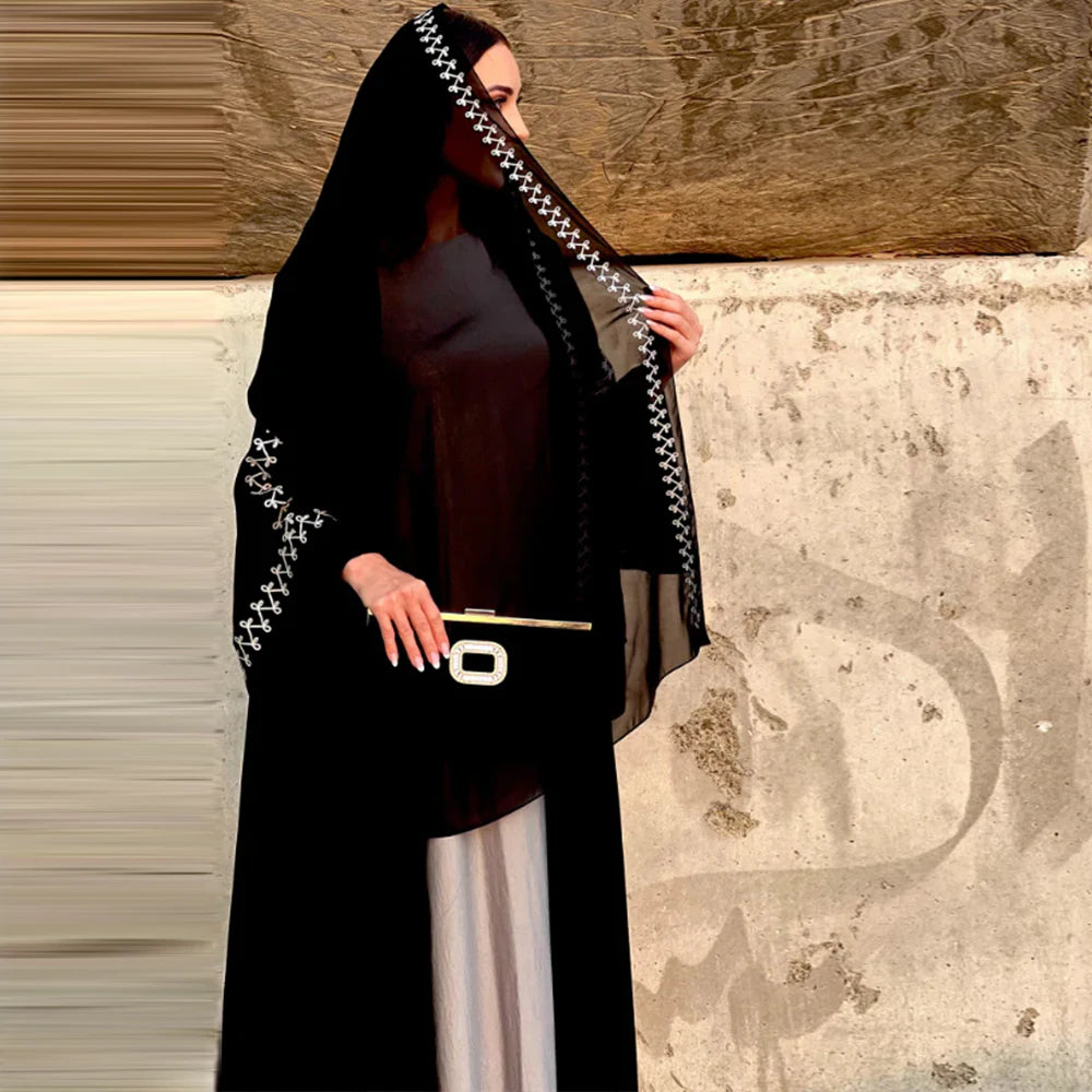 Fashion Buckles Embroidered Abaya Hijab Dress