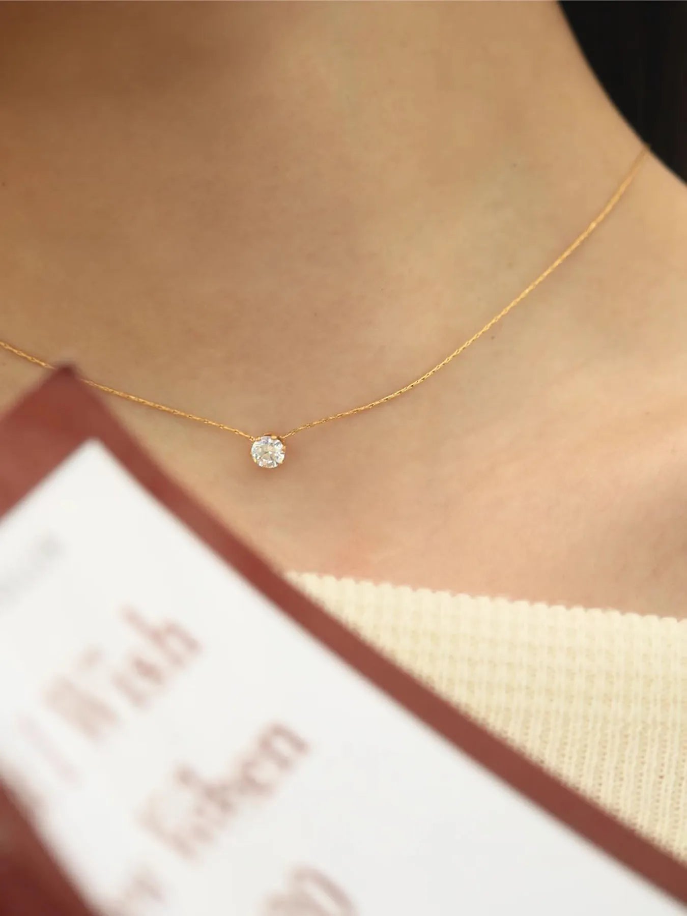 Peri'sbox Dainty Minimalist Solitaire Zircon Charm Necklace