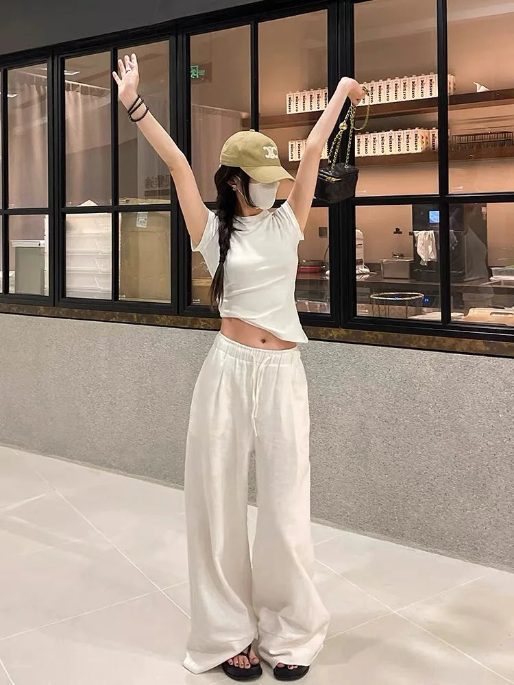 Wide Leg White Linen Pants Woman