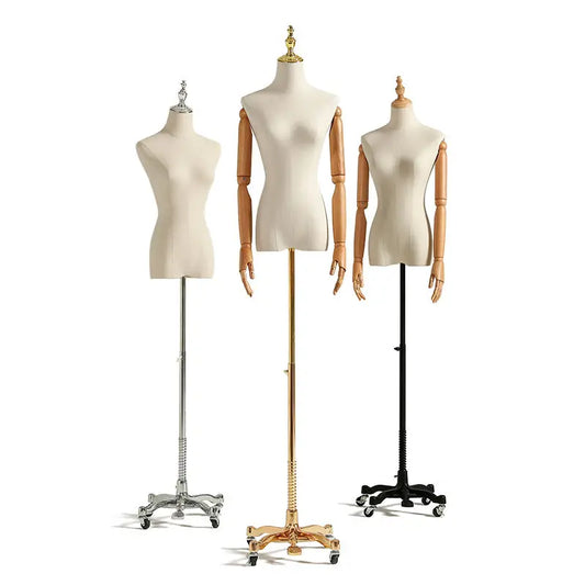 Movable Mannequin Female Wooden arm Half Body