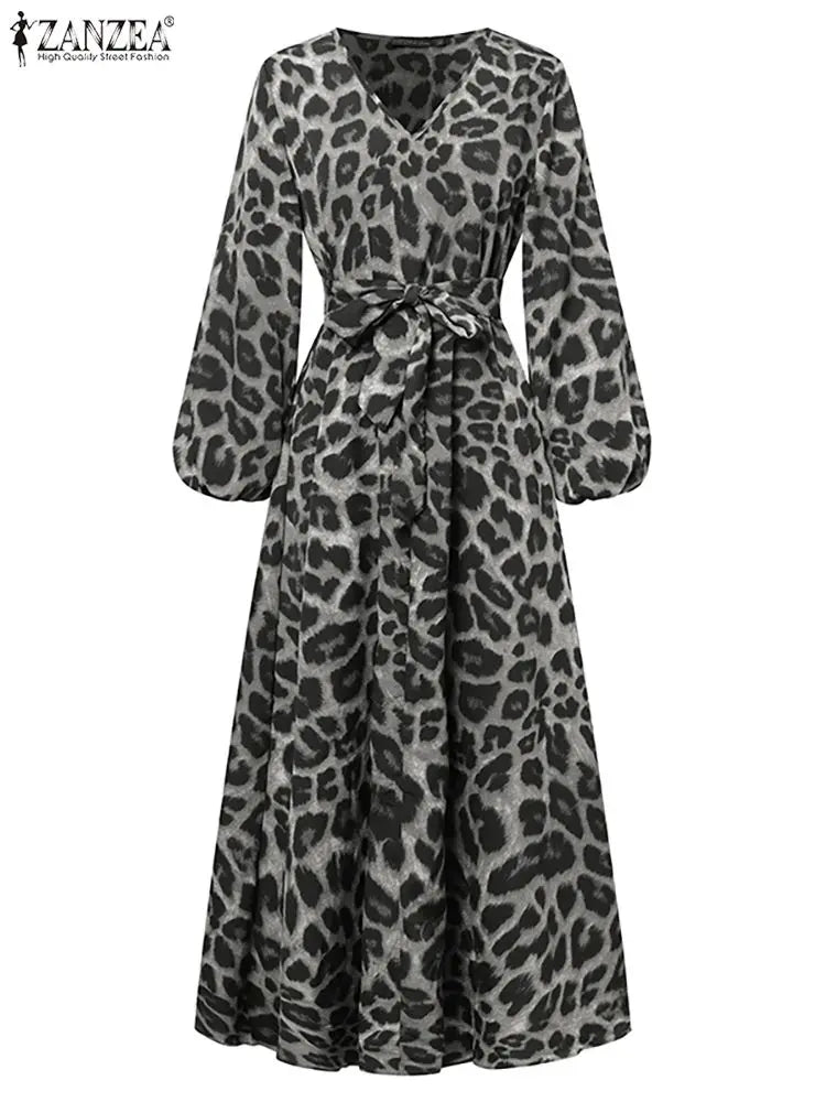 Women Long Sleeve Leopard Dresses