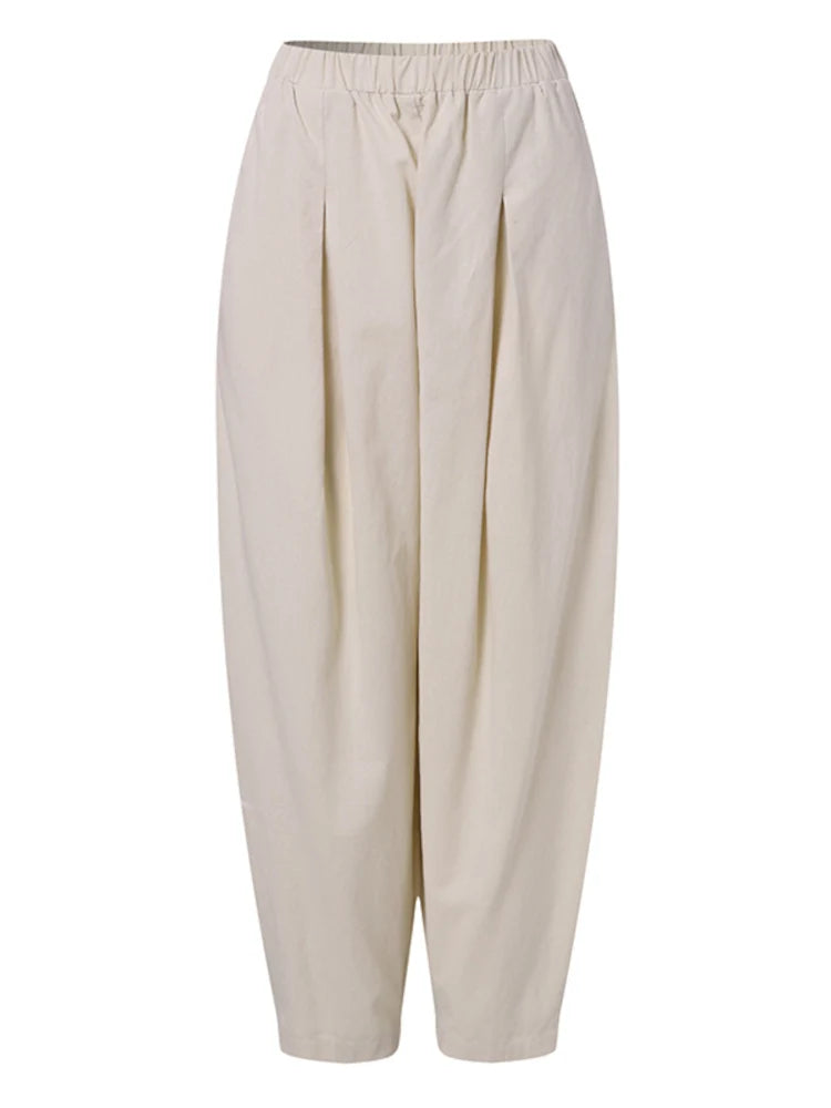 Summer Elastic Waist Solid Trousers