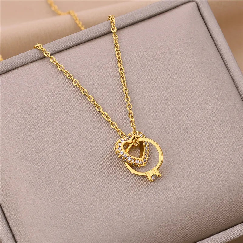 New In Light Luxury Zircon Crystal Stainless Steel Necklaces