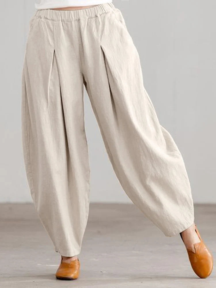 Summer Elastic Waist Solid Trousers