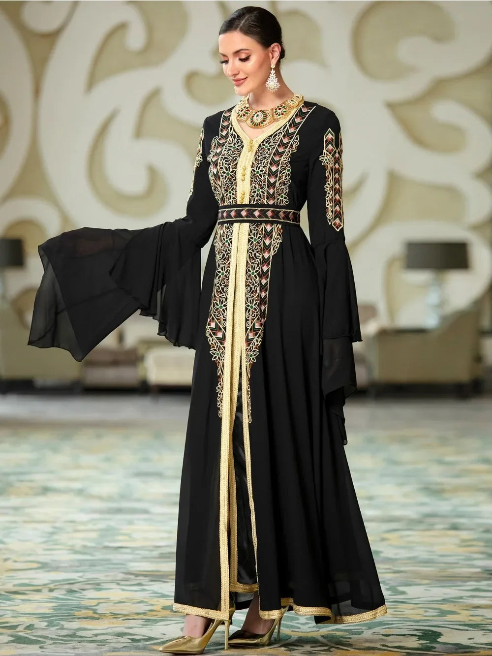 Muslim Dress for Women Abaya Flare Sleeve