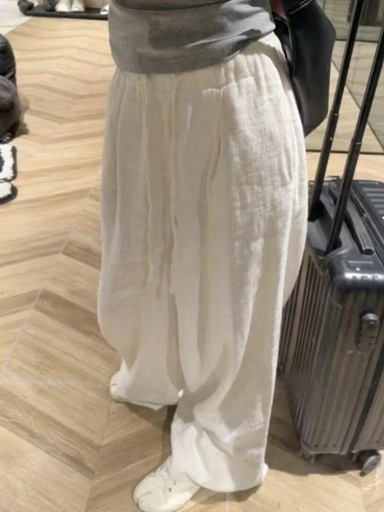 Wide Leg White Linen Pants Woman