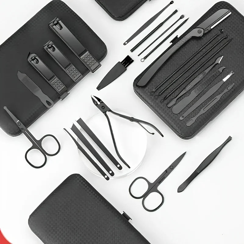 7/12/24pcs Black Nail Clippers Kit,