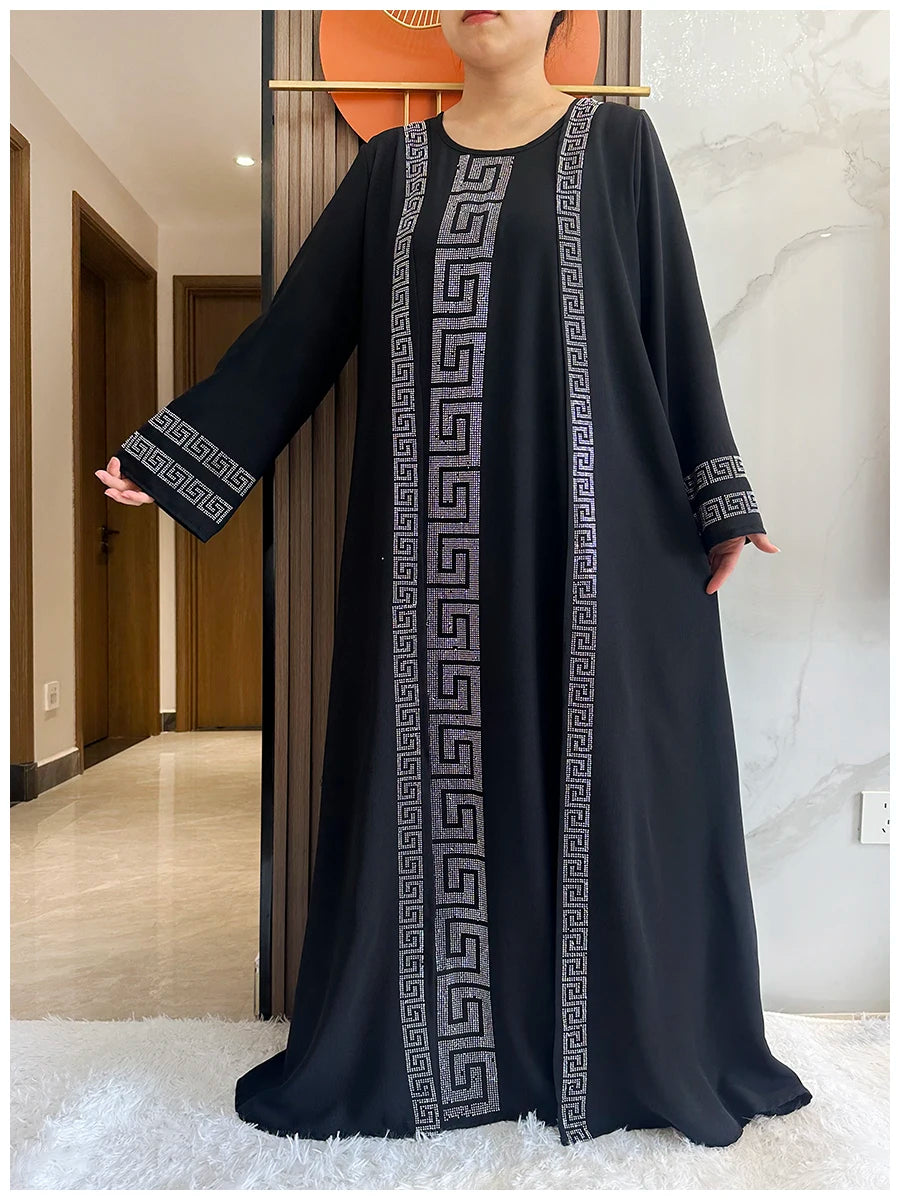 Two Pieces Long Robe With Scarf African Muslim Abayas For Women 2024